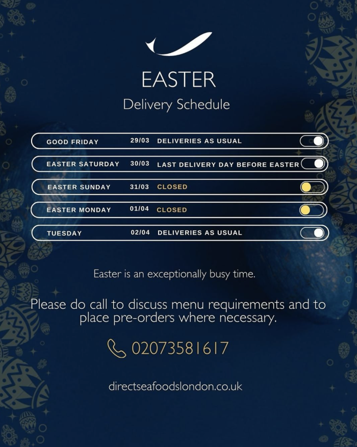Direct Seafoods London Delivery Schedule