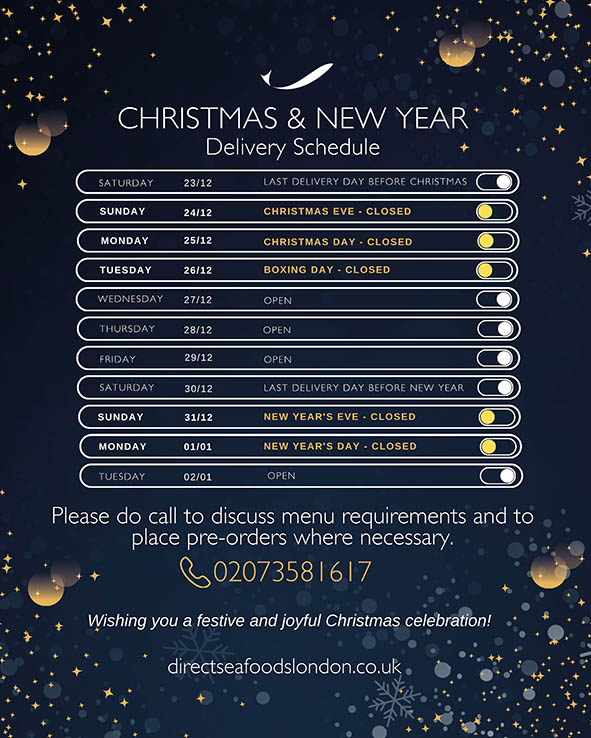 Christmas and New Year delivery schedule