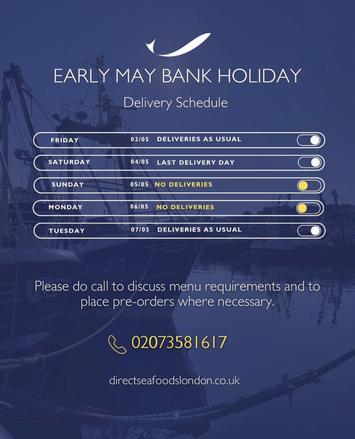 Direct Seafood Delivery Schedule May